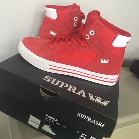 Supra Shoes - Brand new red Supra Vaider high tops in box